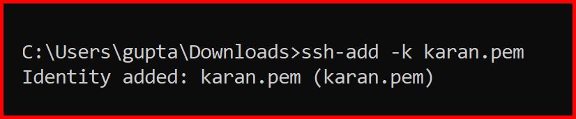 Picture showing the ssh-add command for adding the private key in SSH authentication agent